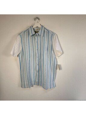 Kit Cornell Mens Blue Yarn Dyed Stripe Short Sleeve Shirt Medium Spring New